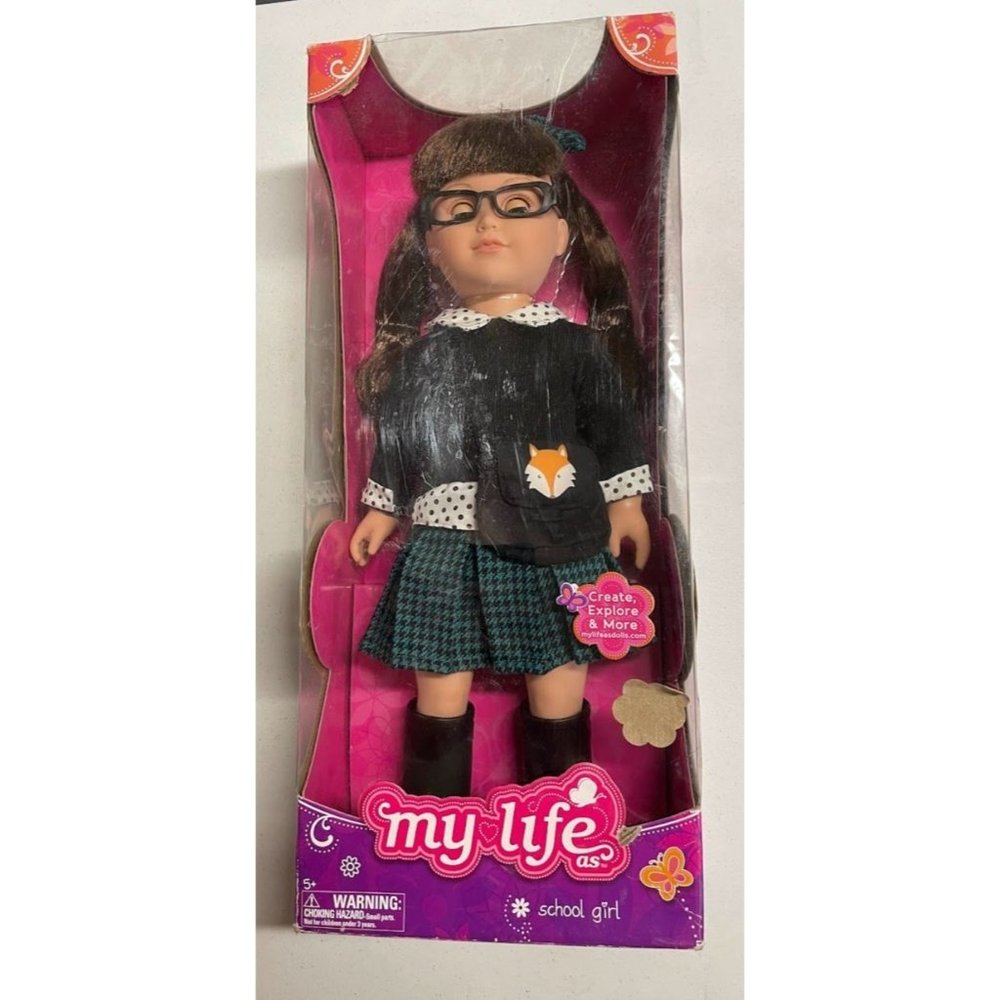 NEW Rare My Life as 18" School Girl Doll Burnette with Glasses Fox purse Outfit!